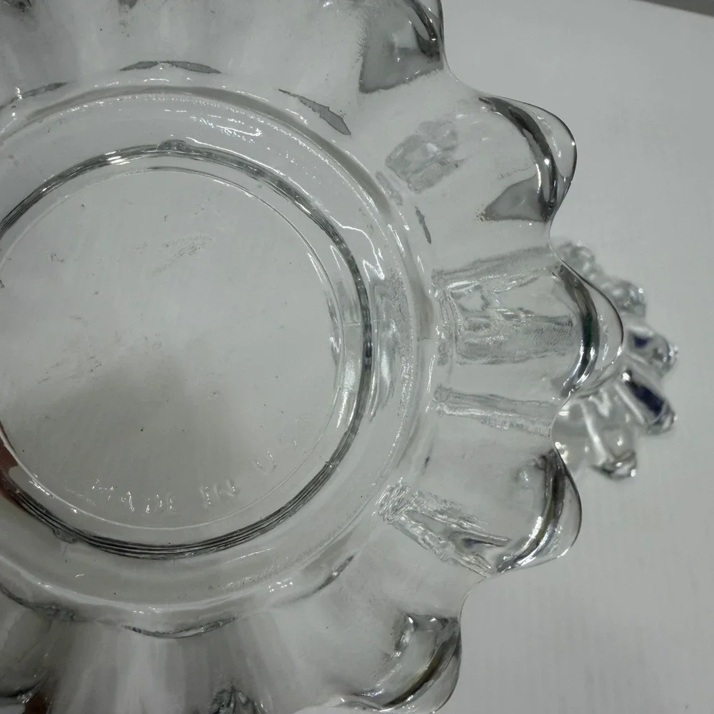 VTg Set of 2 Clear Glass Scalloped Petal Candle Holder Trinket Dish USA Made